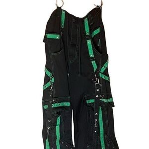 Vintage Tripp NYC Green/Black Rave Goth Chain Strap Pants Baggy Medium